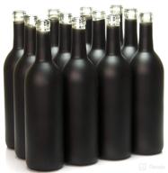 🍷 case of 12 black frosted flat-bottomed cork finish 750ml glass bordeaux wine bottles by north mountain supply - w5bk logo