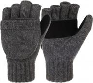 dark gray thinsulate thermal insulated fingerless wool knit mittens for women & men logotipo