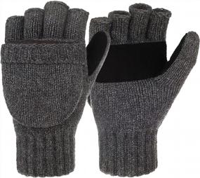 img 4 attached to Dark Gray Thinsulate Thermal Insulated Fingerless Wool Knit Mittens For Women & Men