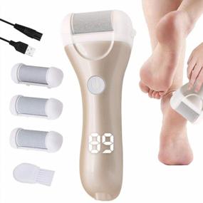 img 4 attached to BOMPOW Electric Foot File Waterproof Scrubber For Cracked Heels And Dead Skin Removal With 3 Roller Heads (Gold)