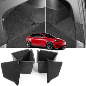 img 4 attached to Motrobe For 5 Seater Tesla Model Y Rear Trunk Organizer Side Storage Box With Lid Reinforced Handle For Model Y Interior Accessories Black 2023 2022 2021 2020 (Doesn'T Fit 7-Seat)