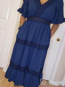 img 8 attached to Women'S Summer Boho Midi Dress V-Neck Lace Trim Ruffle Sleeve Elastic Waist Tiered With Pockets