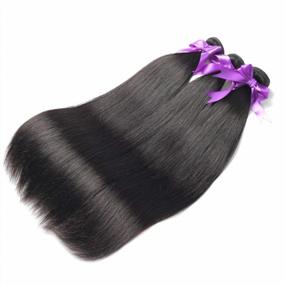 img 2 attached to Brazilian Virgin Human Hair Bundles With Closure - 3 Straight Hair Bundles & 4X4 Lace Closure - Free Part - Natural Black - Lengths 26 28 30 + 20 Closure - ALLRUN Hair Extensions