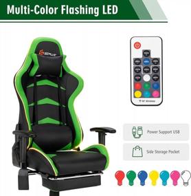 img 3 attached to Goplus Gaming Chair With LED Light And Footrest - Ergonomic High Back Recliner With Handrails And Seat Height Adjustment For Racing And Office Use (Green)