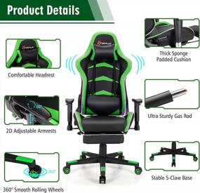 img 1 attached to Goplus Gaming Chair With LED Light And Footrest - Ergonomic High Back Recliner With Handrails And Seat Height Adjustment For Racing And Office Use (Green)
