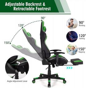 img 2 attached to Goplus Gaming Chair With LED Light And Footrest - Ergonomic High Back Recliner With Handrails And Seat Height Adjustment For Racing And Office Use (Green)