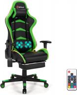 goplus gaming chair with led light and footrest - ergonomic high back recliner with handrails and seat height adjustment for racing and office use (green) logo