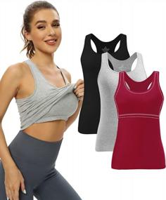 img 4 attached to 3 Pack AMVELOP Shelf Bra Tank Tops For Women - Racerback Workout Undershirts Sleeveless