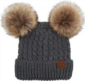 img 3 attached to Women'S Cable Knit Double Pom Pom Beanie Winter Hat With Faux Fur