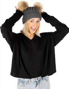 img 2 attached to Women'S Cable Knit Double Pom Pom Beanie Winter Hat With Faux Fur