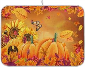 img 4 attached to Get Your Kitchen Fall-Ready With A 16X18 Inch Autumn Dish Drying Mat Featuring Pumpkin And Butterfly Design