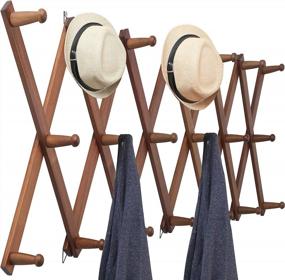 img 4 attached to Organize In Style With WEBI'S Expandable Wooden Accordion Wall Hanger: 20 Peg Hooks For Hats, Coats, And More In Rustic Brown