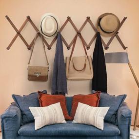 img 1 attached to Organize In Style With WEBI'S Expandable Wooden Accordion Wall Hanger: 20 Peg Hooks For Hats, Coats, And More In Rustic Brown