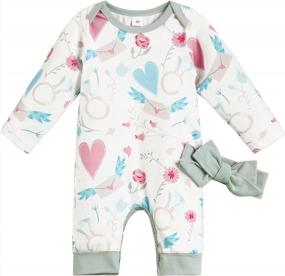 img 4 attached to Floral Long Sleeve Romper Bodysuit With Headband - Perfect Fall Gift For Newborn Baby Girls