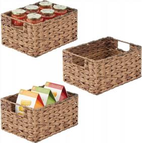 img 4 attached to 3 Pack MDesign Woven Brown Ombre Farmhouse Kitchen Pantry Storage Basket Bin Box