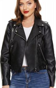 img 4 attached to Fahsyee Faux Leather Motorcycle Jacket For Women - Lightweight And Stylish Plus Size Moto Biker Coat For A Chic Vegan Look