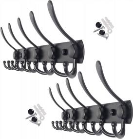 img 4 attached to 2 Pack Wall Mounted Coat Rack With 5 Tri Hooks For Hanging Jackets, Clothes, Hats & Towels - Black