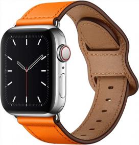 img 4 attached to Stylish And Durable Leather Band For IWatch - Compatible With Series 8/7/6/5/4/3/2/1 (Orange/Silver, 49Mm/45Mm/44Mm/42Mm)