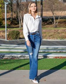 img 2 attached to Roswear Distressed Bell Bottom Denim Pants: High-Waisted Stretch Flare Jeans For Women