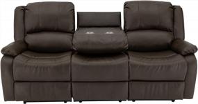 img 1 attached to Upgrade Your RV Living Room With RecPro Charles Collection Triple Recliner Sofa & Drop Down Console In Chestnut Finish