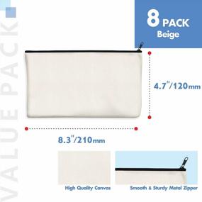 img 2 attached to Set Of 8 Blank Canvas Pencil Pouches - DIY Crafts Zipper Bags - Multi-Functional Makeup, Stationery, And Toiletry Cases - 8.3" X 4.7" (Beige)