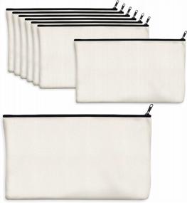 img 4 attached to Set Of 8 Blank Canvas Pencil Pouches - DIY Crafts Zipper Bags - Multi-Functional Makeup, Stationery, And Toiletry Cases - 8.3" X 4.7" (Beige)
