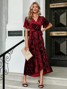 img 3 attached to BerryGo Women'S Velvet Floral Pattern Semi Formal Wrap Dress Ruffle Maternity Prom Winter Maxi Dress For Wedding Guest