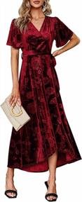 img 4 attached to BerryGo Women'S Velvet Floral Pattern Semi Formal Wrap Dress Ruffle Maternity Prom Winter Maxi Dress For Wedding Guest