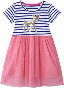 img 4 attached to Ucoolbila Rabirtal Toddler Cartoon Striped Girls' Clothing - Dresses