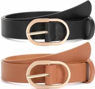 suosdey 2 pack women leather belts for jeans pants dress with fashion golden buckle faux leather belt logo