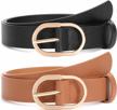 suosdey 2 pack women leather belts for jeans pants dress with fashion golden buckle faux leather belt logo