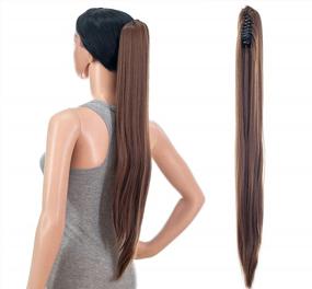 img 4 attached to 28-Inch Synthetic Hair Extensions Ponytail Claw Clip In Dirty Brown-12# For Women By SWACC