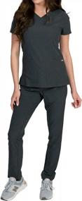 img 4 attached to Celeste Women'S Scrubs Set Cross Over Neckline Top & Slim Leg Pants Stretch Fit