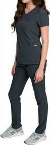 img 2 attached to Celeste Women'S Scrubs Set Cross Over Neckline Top & Slim Leg Pants Stretch Fit