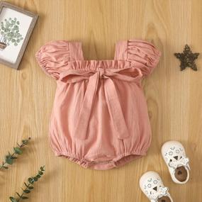 img 3 attached to Summer Cotton Square Neck Onesie Romper With Puff Sleeves For Newborn Baby Girls - Adorable Jumpsuit For Baby Girl Clothing Collection