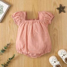 img 2 attached to Summer Cotton Square Neck Onesie Romper With Puff Sleeves For Newborn Baby Girls - Adorable Jumpsuit For Baby Girl Clothing Collection
