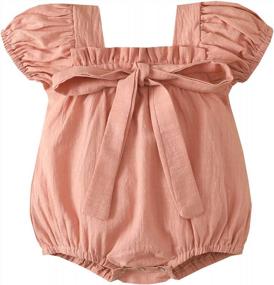img 4 attached to Summer Cotton Square Neck Onesie Romper With Puff Sleeves For Newborn Baby Girls - Adorable Jumpsuit For Baby Girl Clothing Collection