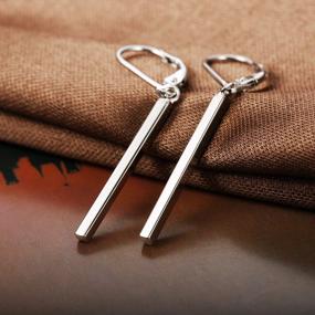 img 3 attached to Elegant 925 Sterling Silver Vertical Bar Dangle Earrings For Women - Milacolato Leverback Drop Earrings