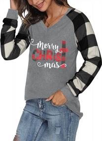img 3 attached to Get Festive With Women'S Plaid Splicing Christmas T-Shirt - Long Sleeve Raglan With Funny Letter Print And V-Neck Baseball Top Design
