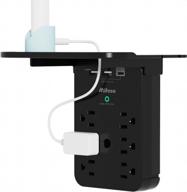 expand your power with the wall outlet extender - surge protector featuring 6 ac outlets, shelf, 2 usb and usb c charging ports - black logo