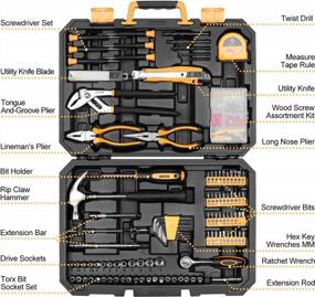 img 3 attached to DEKO 196-Piece General Household Hand Tool Kit - Includes Rip Claw Hammer, Lineman'S Pliers, Measuring Tape, And Plastic Toolbox Storage Case