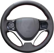 🚗 eiseng diy stitch on red thread genuine leather steering wheel cover for honda civic 2012-2015 interior accessories, fits 13.5-14.5 inches логотип