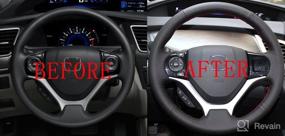 img 3 attached to 🚗 Eiseng DIY Stitch On Red Thread Genuine Leather Steering Wheel Cover for Honda Civic 2012-2015 Interior Accessories, Fits 13.5-14.5 inches