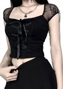 img 4 attached to Revamp Your Summer Style With Black Gothic Cropped T-Shirts: Short Sleeve Halter Tops For Women