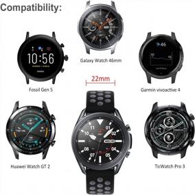 img 2 attached to Soft Silicone Sport Band Compatible With Samsung Galaxy Watch 3 45Mm - Quick-Release Pin Replacement For 46Mm Smartwatch Bands, Black/Gray