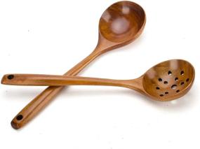 img 1 attached to Set Of 2 Handmade 14In Wooden Slotted & Ladle Spoons - Best Wood Cooking Utensils For Soup, Serving & More!