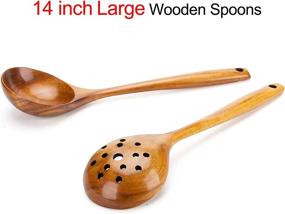 img 3 attached to Set Of 2 Handmade 14In Wooden Slotted & Ladle Spoons - Best Wood Cooking Utensils For Soup, Serving & More!