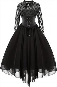 img 3 attached to Gothic Elegance: Women'S Corset Halter Lace Swing Cocktail Dress With Sleeveless/Long Sleeves