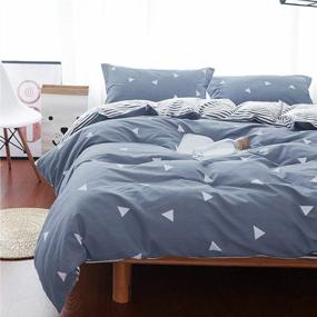 img 3 attached to 🛏️ Uozzi Bedding Twin Kids Thin Duvet Cover Set Blue Gray & Triangles 3 Piece - 800 TC Luxury with 4 Ties & Zipper