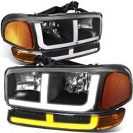 🚗 dna motoring black housing amber reflector headlights compatible with 99-06 sierra 1500/01-06 sierra 1500 hd (hl-lb4-sierra99-bk-am) - excludes denali / c3 trims логотип